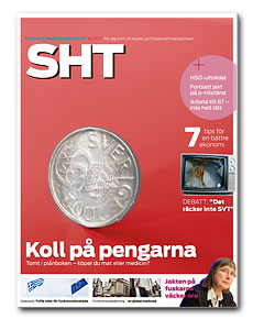 Omslaget till SHT 2-2012. En fem krona rullar över en röd yta.